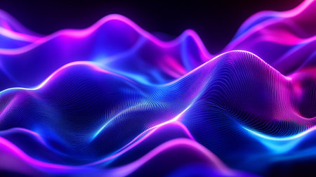 3d rendering of abstract digital wave particles in blue and violet colors