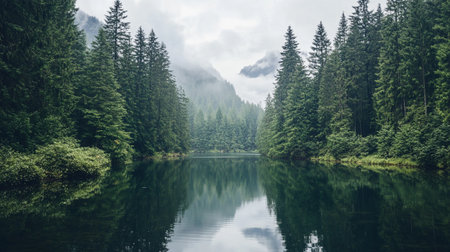 Beautiful view of the mountain lake in the middle of the forest