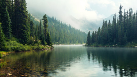 Serenity lake in the mountains of Canada. Beautiful summer landscapeの写真素材