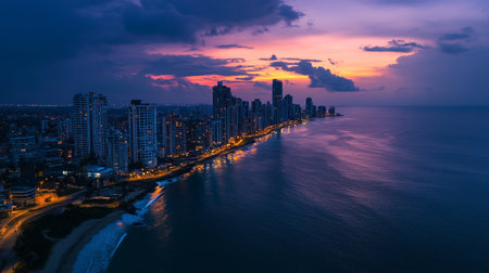Aerial view of Pattaya city skyline at sunset, Thailand.の写真素材