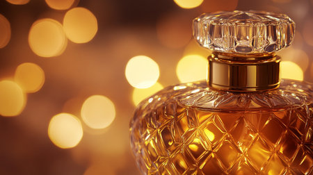 Bottle of perfume on bokeh background, close-upの写真素材
