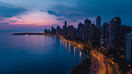 Aerial view of Pattaya city at sunset, Chonburi, Thailandの写真素材