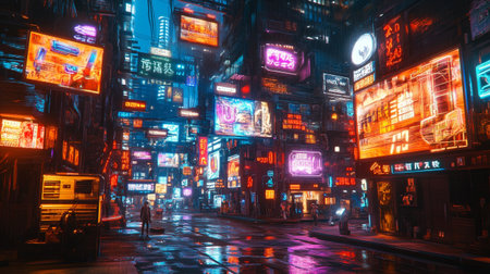 Neon lights of Akihabara district in Tokyo, Japan. Akihabara is one of the most popular shopping districts in Tokyo.の写真素材