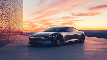 3D rendering of a brand-less generic concept car in the desert