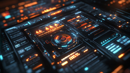 Futuristic user interface with HUD elements. 3d rendering toned imageの写真素材
