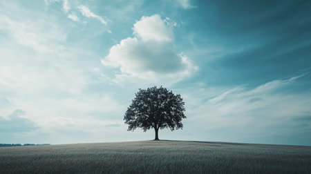 Lonely tree in the field. Conceptual image of natureの写真素材
