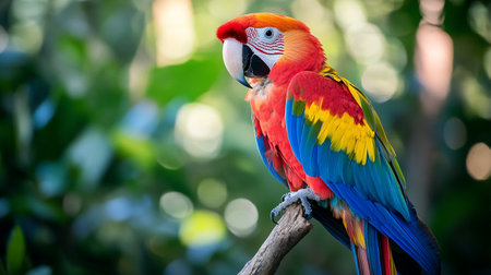 beautiful Scarlet macaw (Ara ararauna) on branch