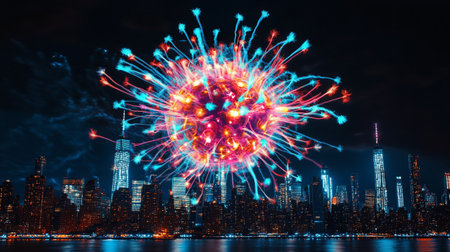 Futuristic Fireworks in New York City, United States of Americaの写真素材
