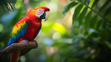 Colorful macaw parrot on the branch in the forest.の写真素材