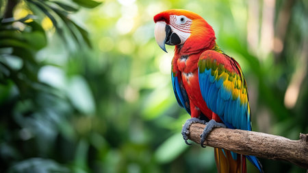 beautiful Scarlet macaw on a branch in the jungle,colorful parrot