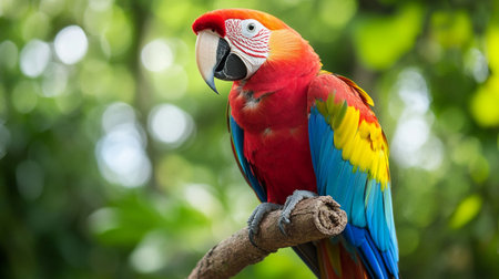 Beautiful Scarlet Macaw (Ara macao) on branchの写真素材