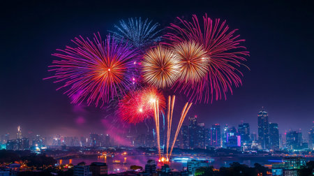 Colorful Fireworks display in bangkok city,Thailand.の写真素材