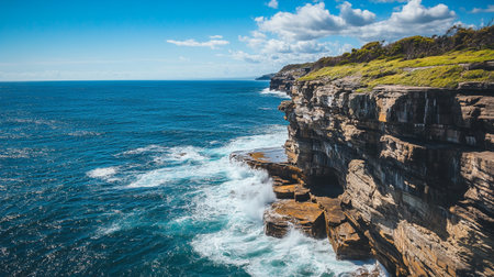 Beautiful seascape with cliffs, sea and blue sky.の写真素材