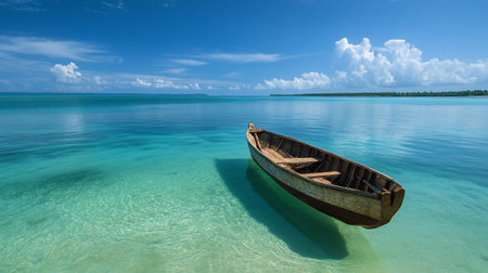 Abandoned boat in the turquoise water of the lagoonの写真素材