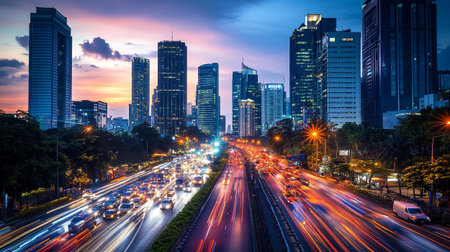 traffic in city at night,shanghai china.の写真素材