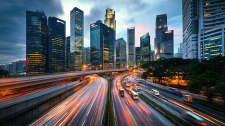 traffic in modern city at night,の写真素材