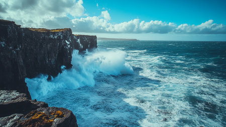 Stunning view of the cliffs and ocean waves. Toned.の写真素材