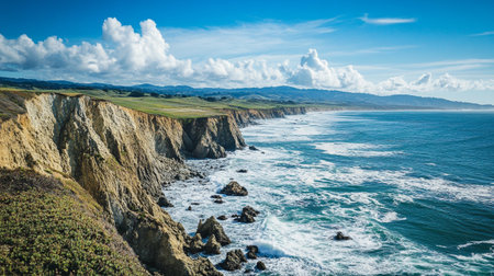 Panoramic view of the cliffs on the Pacific Ocean in Californiaの写真素材