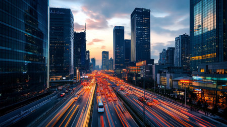 traffic in city at night,shanghai china.の写真素材