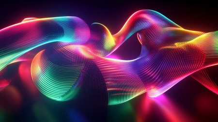 3d rendering of abstract fractal background with glowing particles in empty spaceの写真素材