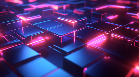 3d rendering of abstract background with neon cubes. 3d illustration