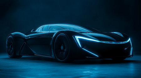 3D rendering of a brand-less generic concept car in the dark