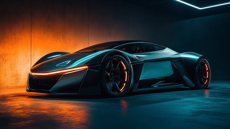 3D rendering of a brand-less generic concept car in a studio environment