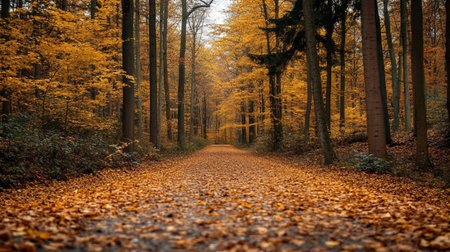 Autumnal forest with yellow leaves. Beautiful autumnal forest landscape