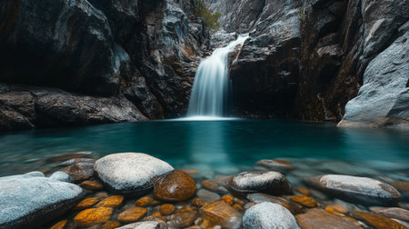 Beautiful waterfall in the mountains. Long exposure. Long exposure.