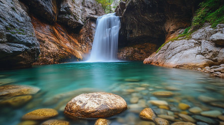 Beautiful waterfall in the mountains. Long exposure. Long exposure.
