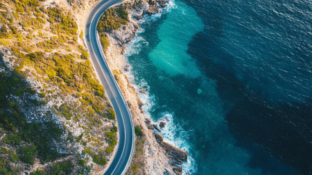 Aerial view of the road to the sea in Zakynthos island, Greeceの写真素材