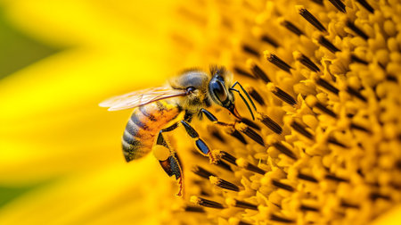 Close up of a bee on a sunflower. Shallow depth of field.