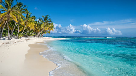 Beautiful tropical beach with coconut palm trees and turquoise water