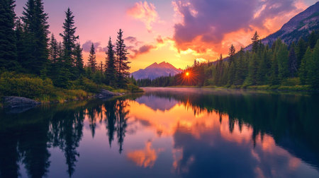 Sunset over the lake in Glacier National Park, Montana, USA