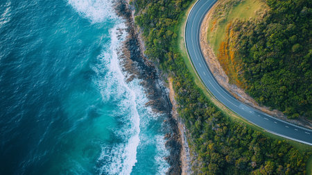 Aerial view of the road to the sea. Top view.の写真素材
