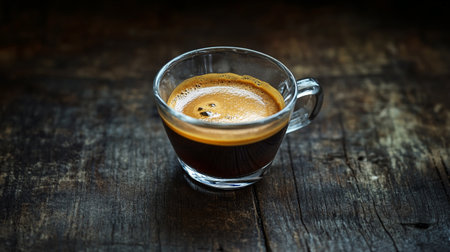 Cup of coffee on old wooden table, vintage style, selective focus