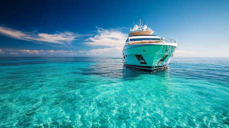 Boat in the turquoise water of the Indian Ocean, Maldivesの写真素材