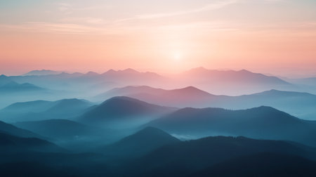 Foggy sunrise over the mountains. Beautiful nature landscape. Sunrise over the mountains.