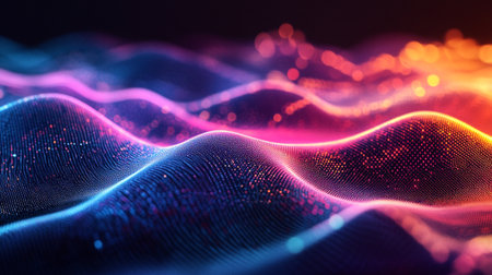 3D rendering of abstract digital wave with particles. Futuristic wave with depth of field and bokeh.