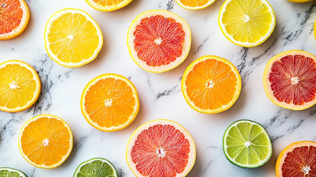 Citrus fruit background - lemons, lines, grapefruits