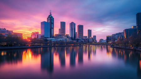 Sunset view of Swan Lake in Melbourne, Australiaの写真素材
