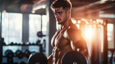 Handsome young man working out with dumbbells in gymのeditorial素材