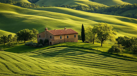 Rural landscape with farmhouse in Tuscany, Italy.の写真素材