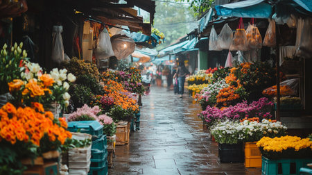 Flower market in the old town of Chiang Mai, Thailandの写真素材
