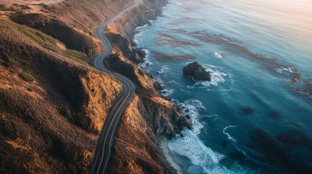 Aerial view of a winding road in California