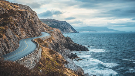 Winding road along the Atlantic Ocean. Toned.の写真素材