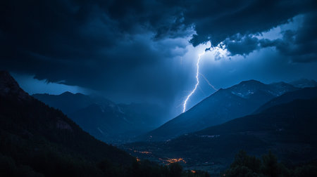 Thunderstorm over the city of Bergamo, Lombardy, Italy
