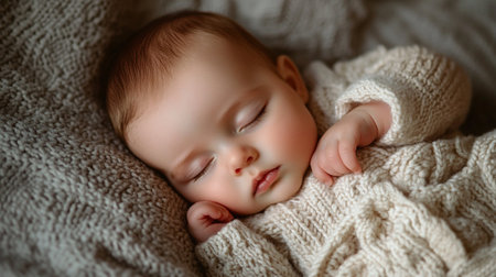 Cute newborn baby sleeping on a soft knitted plaid.