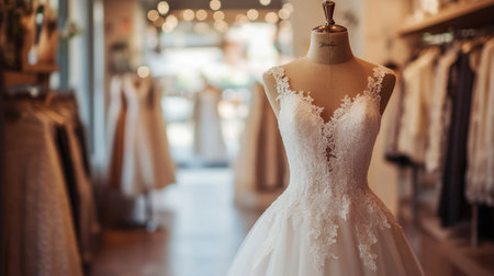 Wedding dress on a mannequin in the store.の写真素材