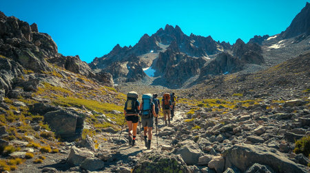 Hikers in Cordillera Huayhuash, Peru, South America